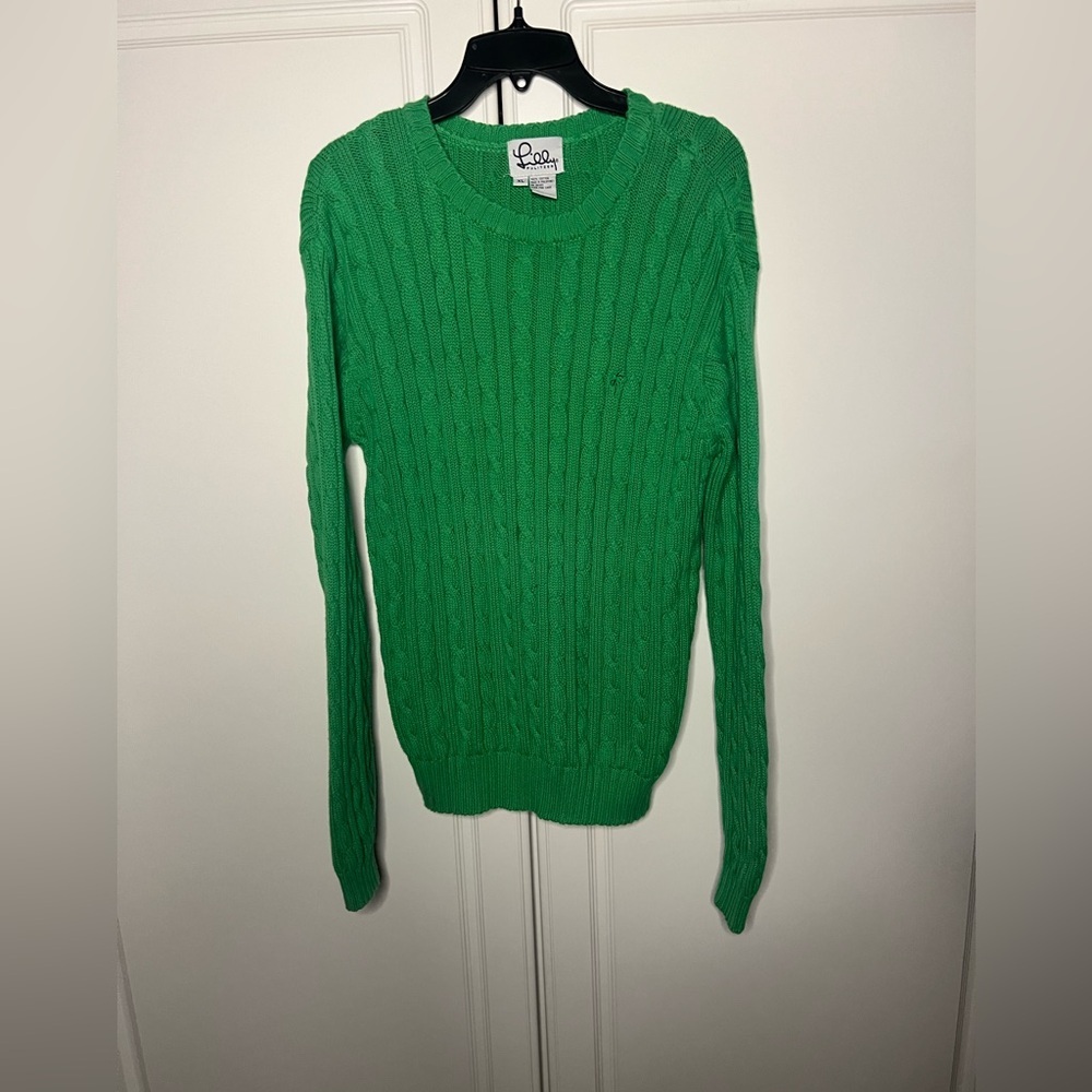 Lilly Pulitzer Cable Knit Sweater XL 100% Cotton Green Preppy